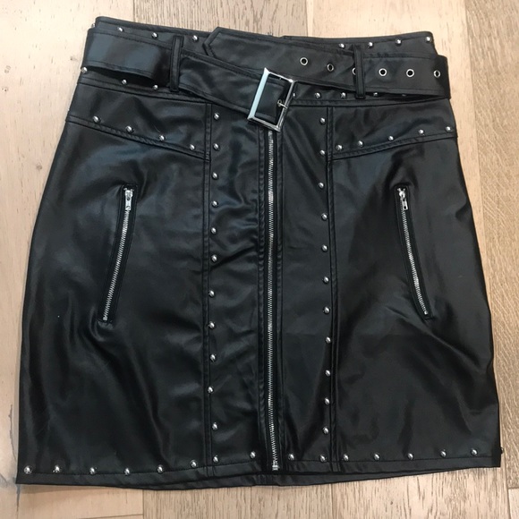 black leather skirt pretty little thing